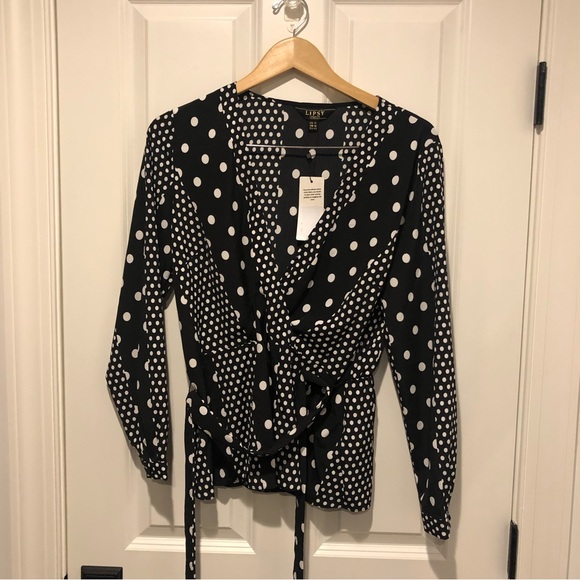 Lipsy Black and White Polka Dot Wrap Blouse - Picture 1 of 5